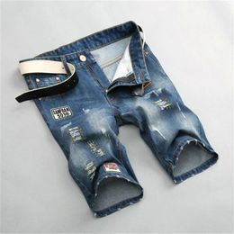 Men's Jeans Mens' Denim Shorts Ripped Straight Leg Trousers Summer Slim Fine Quarter Button Pockets Male Streetwears Ropa De Hombre