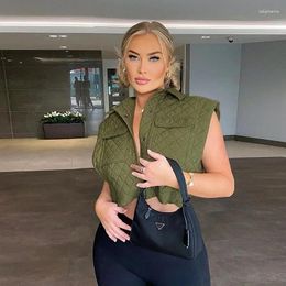 Women's Vests Button Streetwear Quilted Vest Coats Sleeveless Winter Clothes Women Simple Turn Down Collar Solid Jacket Cotton Coat 2024