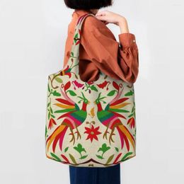 Shopping Bags Otomi Birds Mexican Flowers Embroidery Tote Reusable Folk Floral Texture Grocery Canvas Shoulder Shopper Bag