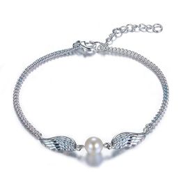 Chain Link Bracelets High Quality Friendship Jewelry Wrist Bangles 2023 Vintage S925 Sier Women Angle Wing Pearl Bracelet Femme Drop Dhnyg