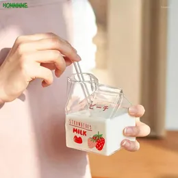 Wine Glasses 380ml Glass Creamer Box Heat Resistant Cartoon Mini Square Milk Carton Container Cup Water Kawaii Mug Bottle