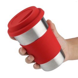 Water Bottles 500ml Stainless Steel Cup Drinking With Silicone Cover & Lid Heat Insulation Bottle (Red)