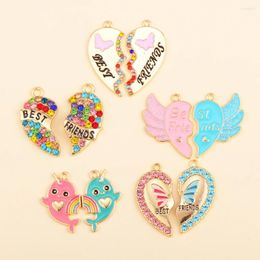Charms 2Pairs Exquisite Zircon Metal Broken Heart Love Splicing Necklace Pendant For Jewellery Making Keychain BFF Friendship Gifts