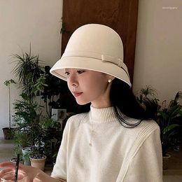 Berets 2024 Autumn Spring Fedoras Women Hat Elegant Vintage Bowknot Wool Ladies Dome Felt Wedding Jazz Cap Female Bow Bowler