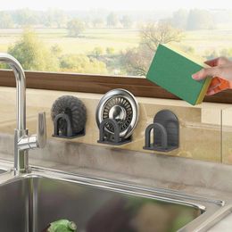 Kitchen Storage Aluminum Sink Sponges Holder Self Adhesive Drain Drying Rack Wall Hooks Accessories Organizer