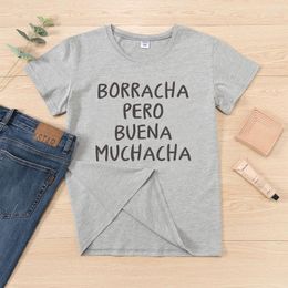 Women's T Shirts DRUNK BUT GOOD GIRL Funny Spanish Basico Camiseta Mujer Letter Print Women T-shirt Short Sleeve Cotton Lady Tshirt Tee