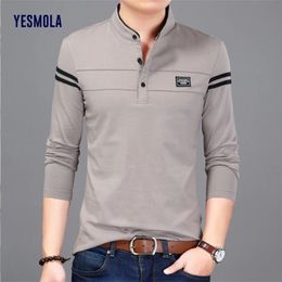 YESMOLA Men Long Sleeve Spring Autumn Solid Tshirt Mens Clothing Mandarin Collar Tshirts Tops Polo T Shirt for 240130