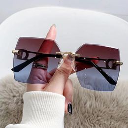 Sunglasses Brand Design Luxury Rimless Sliced Men Women Vintage Trend Square Gradient Sun Glasses Fashion Unisex Eyewear 2024