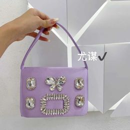 French Dinner Water Diamond Small Square Bag Shining and Stupid Bow with Diamond Inlaid Box, Mobile Phone Handheld Crossbody Bag 240205