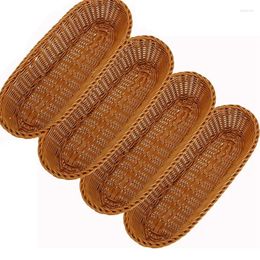 Plates 4 Pcs Imitation Rattan Woven Bread Baskets Serving Tray Baking Display Poly-Wicker Basket