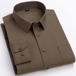 High Quality Cotton Men Dress Shirts Long Sleeve Middle-aged Luxury Plain Colour Business Casual Social Male Shirt Regular Fit 240129