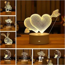 Party Decoration Romantic Love 3D Lamp Heart-Shaped Balloon Acrylic Led Night Light Decorative Table Valentines Day Sweetheart Wifes Dhpc5