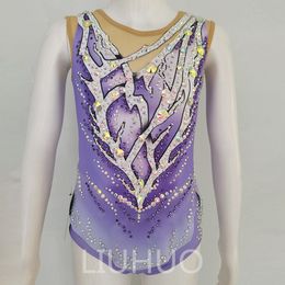 LIUHUO Customise Colours Rhythmic Gymnastics Leotards Girls Women Competition Artistics Gymnastics Performance Wear Crystals Quality Stretchy Purple Gradient