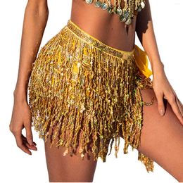 Skirts Boho Tassel Hip Scarf Multilayer Belly Dance Belt Performance Skirt Sparkly Rave Party Costume