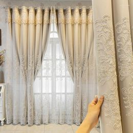 Curtain Double Layered Embroidered Blackout Fabric Gauze Integrated Bay Windows Curtains For Living Dining Room Bedroom