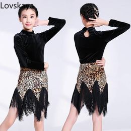 Stage Wear High Quality Long-sleeved Latin Dance Costume Performance Clothing Children