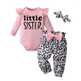 Clothing Sets Born Infant Baby Girl Fashion Printed Clothes Set Thin Cotton Letters Romper Top Leopard Pants Headband Spring Autumn Outfit