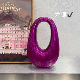 French Acrylic Marble Amber Goose Egg Shell Bag Banquet Oval Crescent Phone Bag Handheld Loop Bag 240205