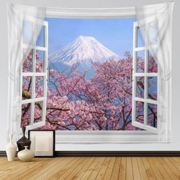 Tapestries Art Bohemian Tapestry Cloth Window Sakura Hill Hippie Kawaii Room Decoration Decorative