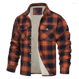 Men's Jackets Fleece Plaid Jacket Casual Loose Cotton Thicken Lining Flannel Warm Outwear Autumn Winter Work Coat Outerwear S-5XL