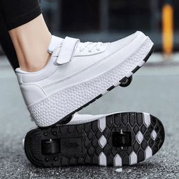 Roller Skate Shoes Kids Spring 2024 Fashion Casual Sports Children 2 Wheels Sneakers Boys Girls Gift Game Toys White Footwear 240119