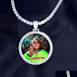 Pendant Necklaces Round P O Custom Made Medallions Picture Necklace Tennis Chain Gold Sier Colour Cubic Zircon Hip Hop Jewellery Drop D Dhwqb