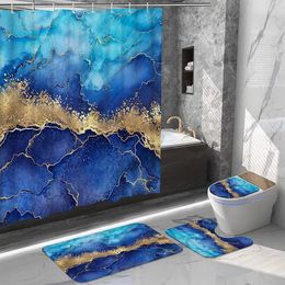 4Pcs Marble Digital printing waterproof Shower Curtain Set with Bathroom Set with Shower Rugs U-shaped Carpetand Toilet Lid Cov 240131