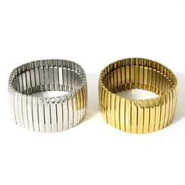 Charm Bracelets Punk Style Stainless Steel Wide Stretch For Men Women Jewelry Bangle Bracelet Wristband Party 19cm Long 1PC