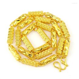 Pendants Pure 24k Yellow Gold Necklace Chain For Men Bro Father Solid Carved Mens Domineering Round Column
