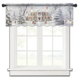 Curtain Snowy Scenery Snowflake House Christmas Tree Kitchen Curtains Tulle Sheer Short Living Room Home Decor Voile Drapes
