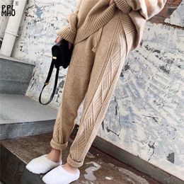 Women's Pants Casual High Waist Thick Harem Ankle-length Korean Loose Sweater Trousers 2024 Winter Warm Knitted Sweatpants
