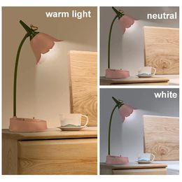 Table Lamps LED Touch Reading Lamp 3 Modes Flower Shaped Desk Light Eye Protection Stepless Dimming 360 Adjustable For Student Study Room