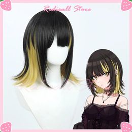 Party Supplies Luca Ikaruga Cosplay Wig Short Straight Black Mixed Yellow Hair Game Anime THE IDOLM 283 Stars SHINY COLORS Headwear