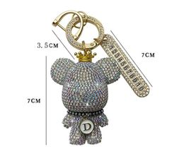 Handmade Full Rhinestones Bear Keychains Cartoon Anti-lost Number Plate Crown Key Chain Lady Charm Bag Car Key Chains Friend Gift