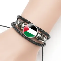 Link Bracelets Palestine Flag Time Leather Men'S And Women'S Retro Multi-Layered Woven Beaded Bracelet Jewellery Fashion Accessories