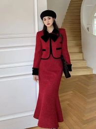 Two Piece Dress UNXX 2024 Spring Autumn Fashion Lady's Short Jacket Suit Skirt With Fishtail Two-piece Set Female Office Lady Girl