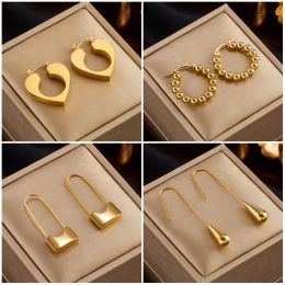 14k Gold Heart Lock Hoop Earrings For Women High Quality Golden Girls Ear Jewellery Party Wedding Gifts