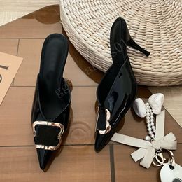 Luxury high heels slingback flats dress shoes designer pumps Women sandals pointed toe fashion patent matte leather office party wedding shoes with box