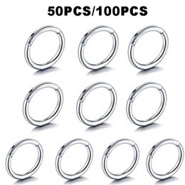 50Pcs100Pcs Steel Hinged Segment Nose Ring Nipple Clicker Ear Cartilage Tragus Helix Lip Ring Body Piercing Jewelry 20G12G 240127