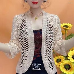 Women's Knits 2024 Spring Summer Knit Cardigan Women Coats Middle-Aged Mothers Short Shawl Hollow Sunscreen Knitwear Jackets Female