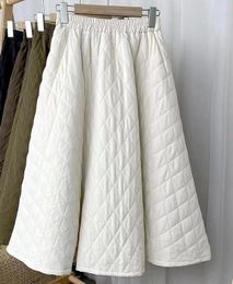 Skirts Winter Sandwich Cotton Skirt 2024 Elastic Waist Lozenge Cheque A-line MIDI