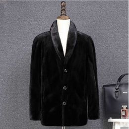 High Imitation Mink Coat Mens Medium Long Whole Suit Collar Hair Haining Fur Jacket Winter OS3Q