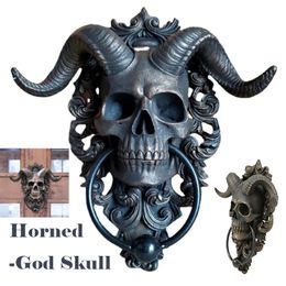 Decorative Door Knocker Skull Hanging Door Knocker Heavy Gothic Hell Demon Horn Skull Hanging Sculpture Craft 240130