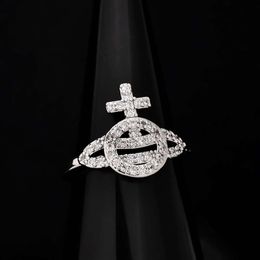 Ring Designer Ring for Woman Vivienenwestwoods Luxury Jewellery Viviane Westwood Empress Dowager Saturn Full Diamond Smiling Face Cross Ring Female Unique Design Se