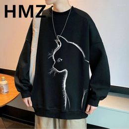 Men's Sweaters HMZ 2024 Autumn Men Fashion Cat Print Sweatshirts Harajuku Streetwear Jogger Sweatshirt Casual Clothes High Street Pullovers