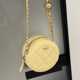 Round Mini Makeup Bag 12cm Stylish Womens Shoulder Bag Leather Diamond Hardware Metal Clasp Luxury Handbag Gold Ball Matelasse Chain Crossbody Bag Wallet Card Bags