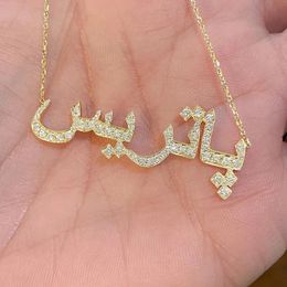 Custom Arabic Name Necklace Crystal Arabic Pendant Personalized Islamic Nameplate Gold Chain Stainless Steel Jewelry For Women 240119
