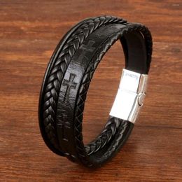 Charm Bracelets Cross Leather Bracelet For Mens Jewellery Classic Braided Rope Multilayer Men Fashion Gift Drop
