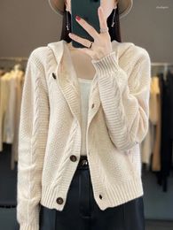 Women's Knits Light Luxury Women Sweaters Casual Hoodie Merino Wool Long Sleeve Cashmere Knitted Cardigan Korean 2024 Autumn Winter Tops