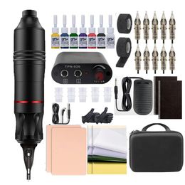 Complete Tattoo Pen Kit for Beginner with Tattoo Power Supply 7 Colour Ink Tattoo Machine Foot Pedal Set 10pcs Needle Accessories 240124